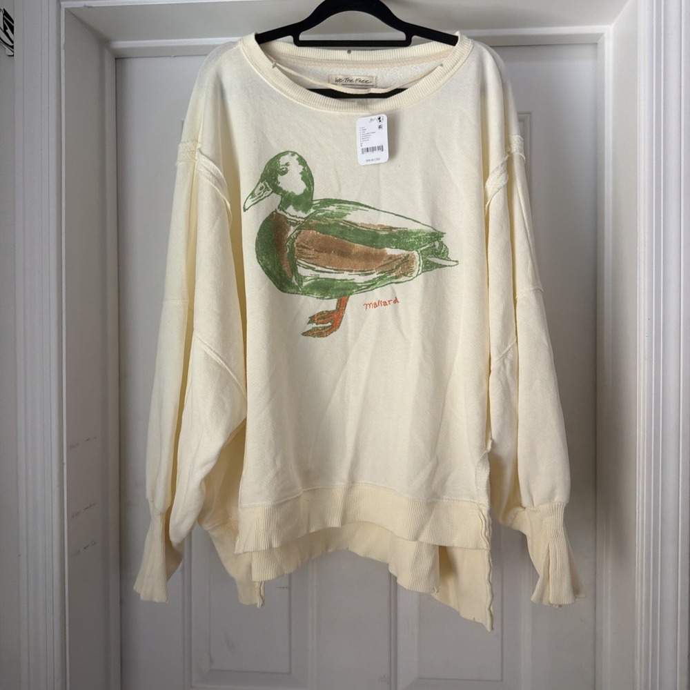 NWT We The Free People Yellow Camden Mallard Duck Crew Sweatshirt Small/S Slouch - Picture 5 of 8